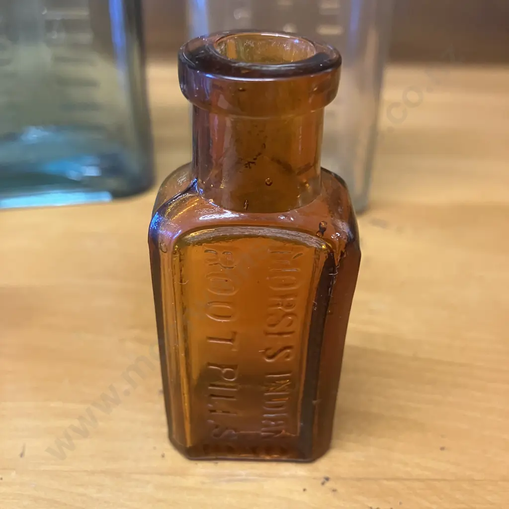 Antique Victorian Aqua Glass Table Spoons Bottle, Aqua Glass FIELDS INK & GUM, Amber Glass Morses Indian Root Pills Etc Image 1++