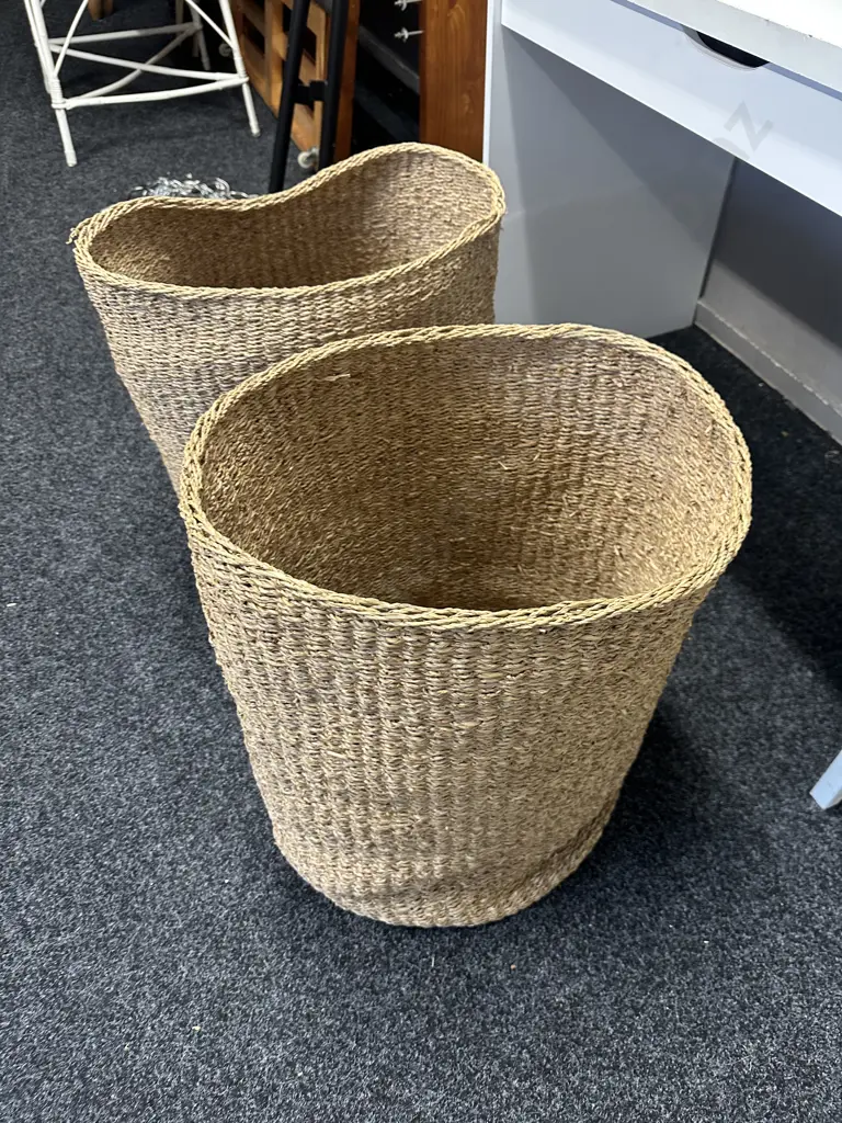 Pair Of Woven Seagrass Baskets H54cm. Image 1++