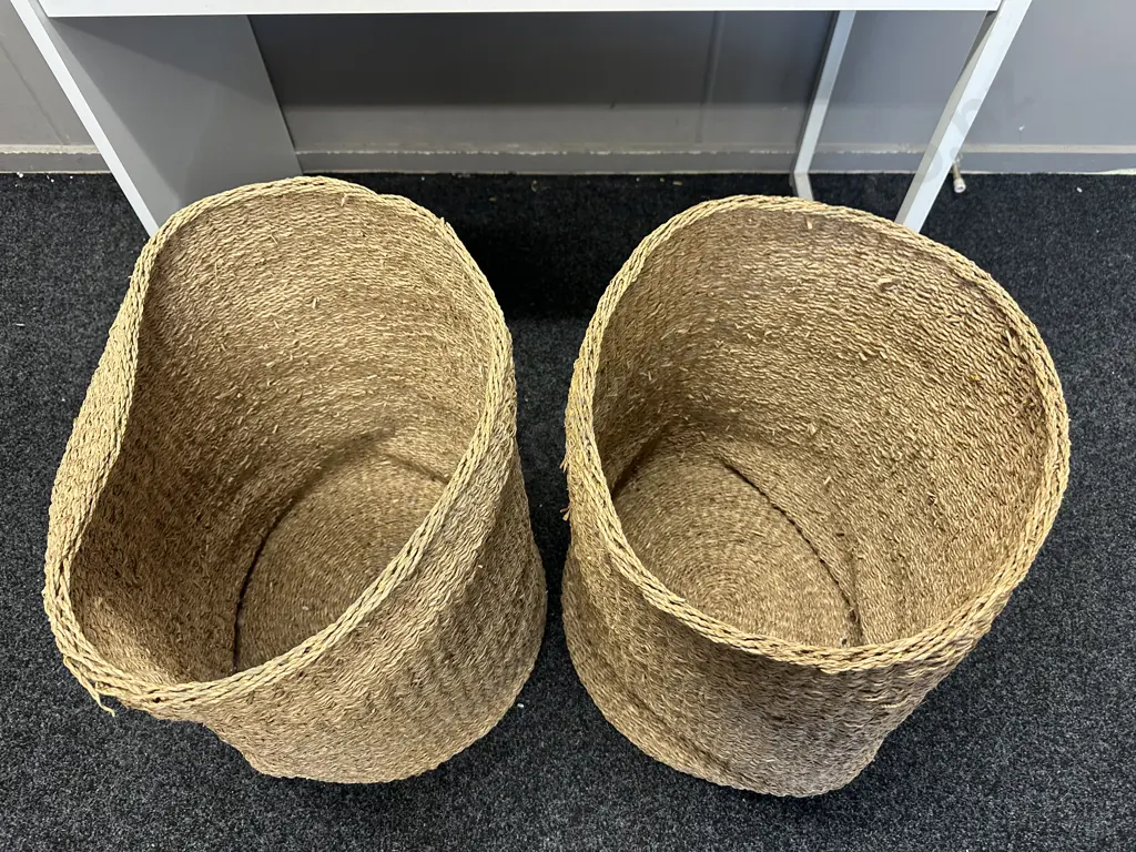Pair Of Woven Seagrass Baskets H54cm. Image 1++