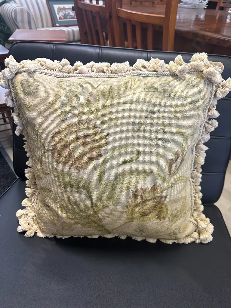 Large Vintage Fringed Tapestry Cushion With Assorted Linen Items Etc Image 1++