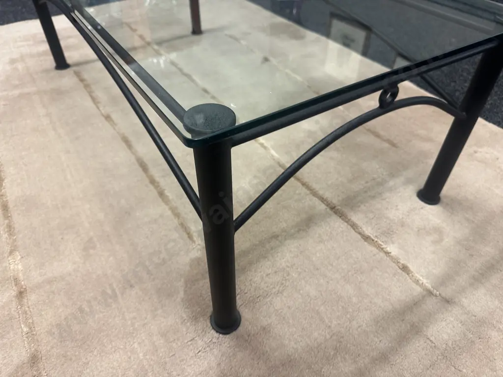 Black Steel Rectangular Coffee Table With Glass Top Small Chip H40,W120,D60cm. Image 1++