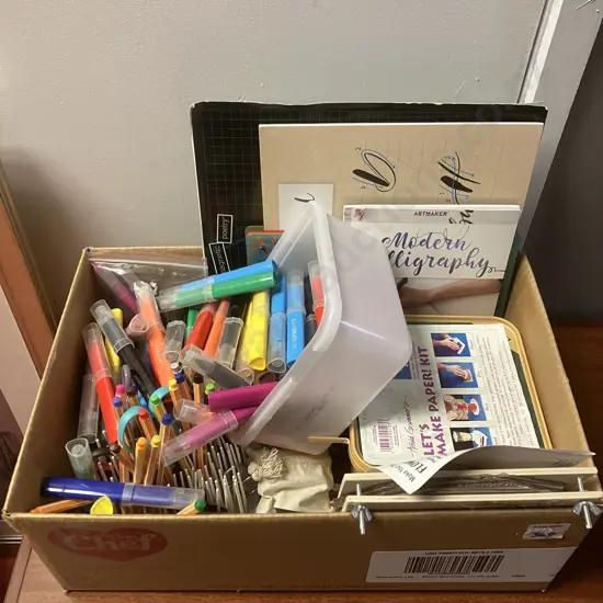 Box Lot Stationery Items, Paper Making Kit Etc