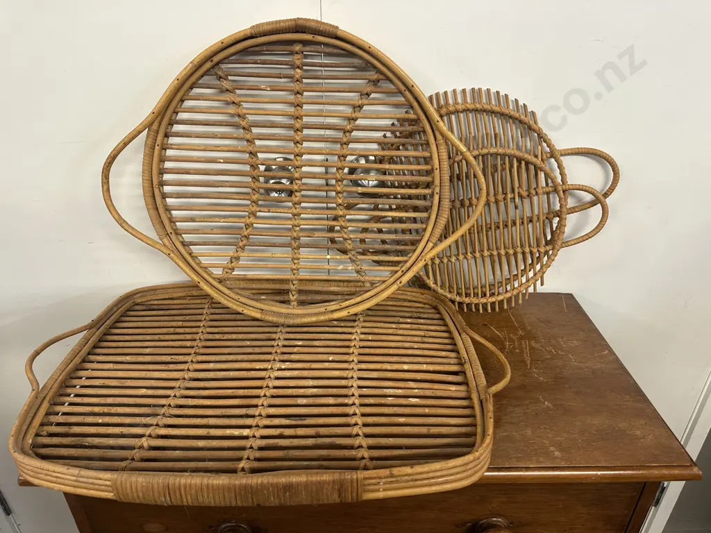 Selection Of Vintage Cane Serving Trays x4 Image 1++