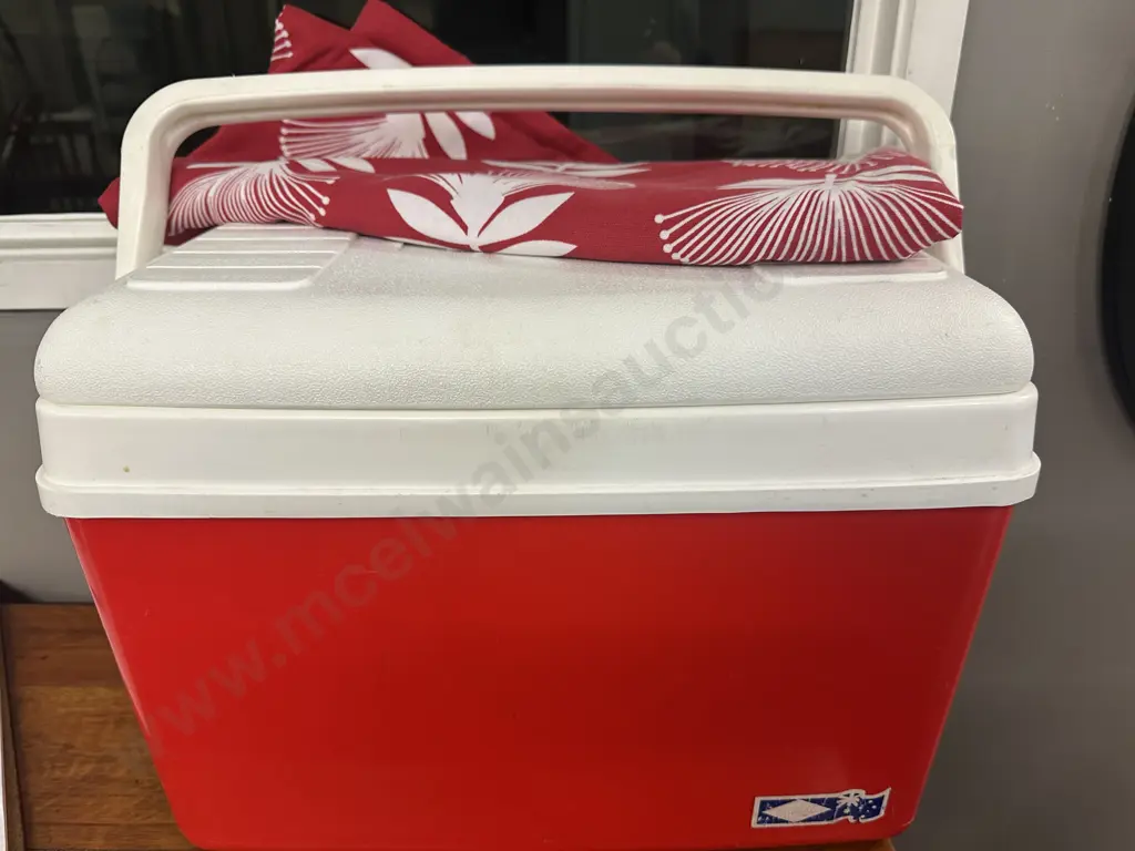 Red & White Willow Chilly Bin With Ladelle Pohutakawa Table Cloth Image 1++