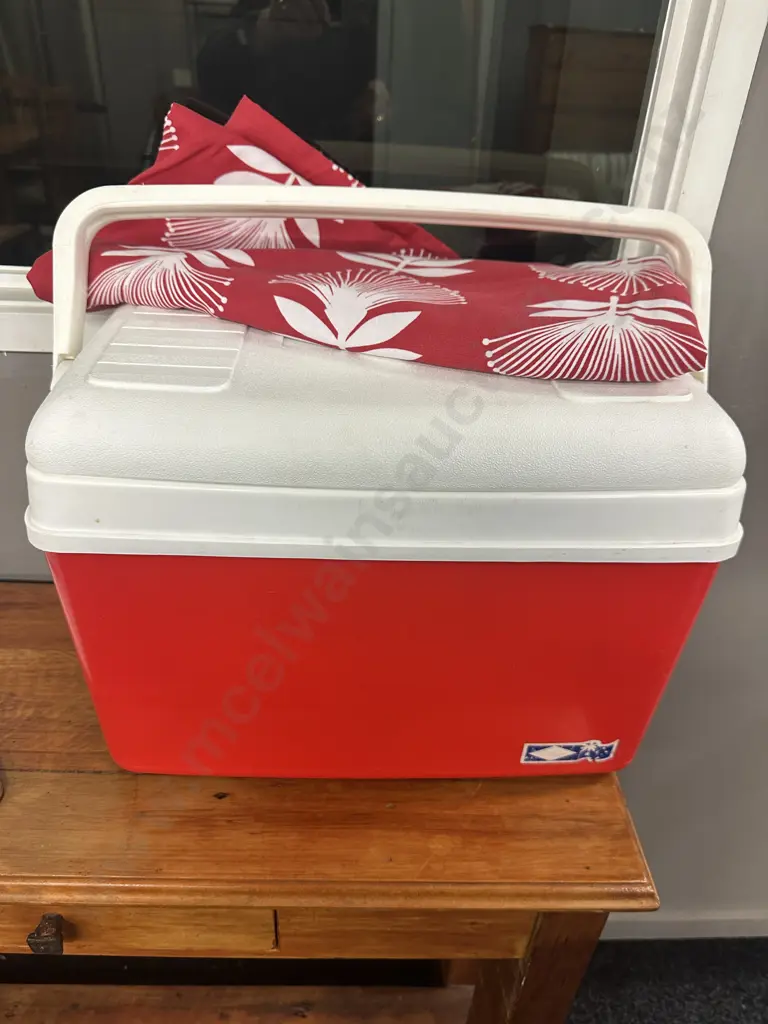 Red & White Willow Chilly Bin With Ladelle Pohutakawa Table Cloth Image 1++