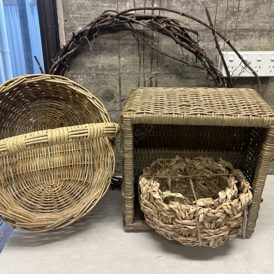 Assorted Caneware Items Including New Seagrass Baskets Etc