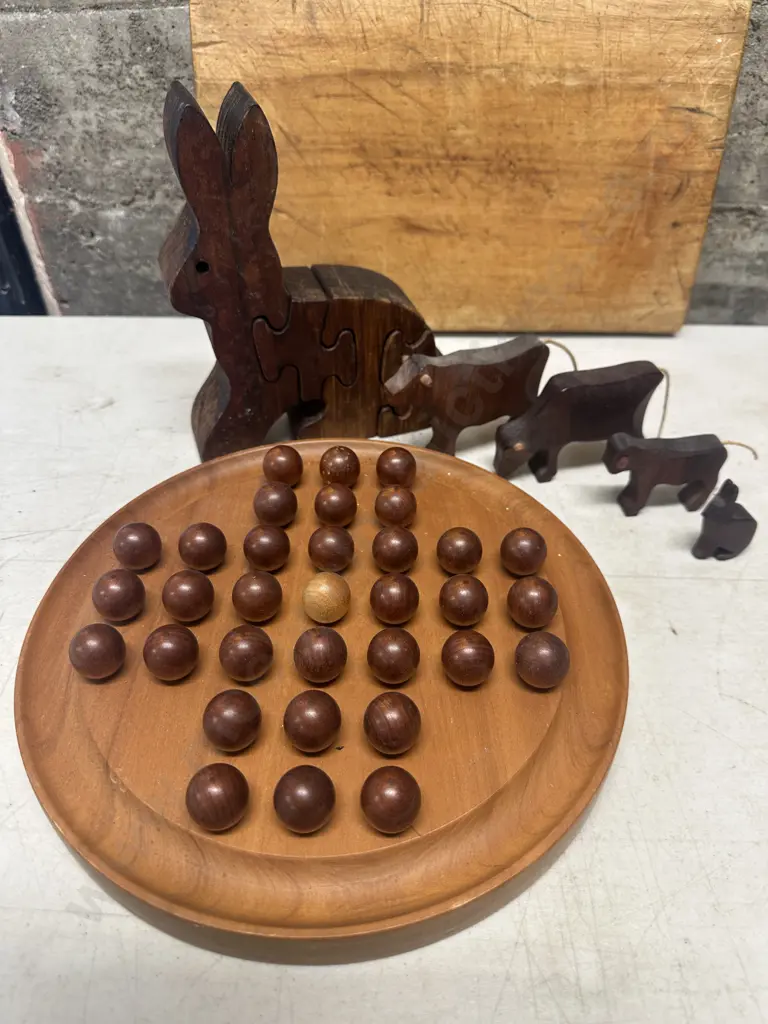 Assorted Wooden Ware Including Puzzle, Bread Board,Ornaments & Game  Image 1++