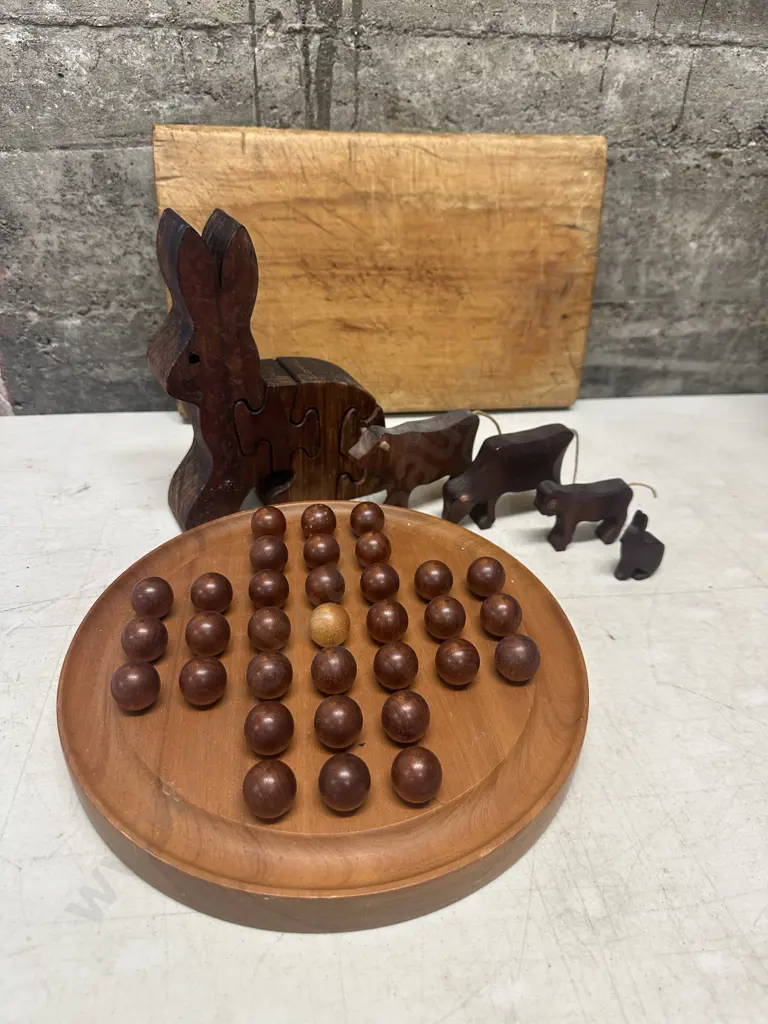 Assorted Wooden Ware Including Puzzle, Bread Board,Ornaments & Game  Image 1++