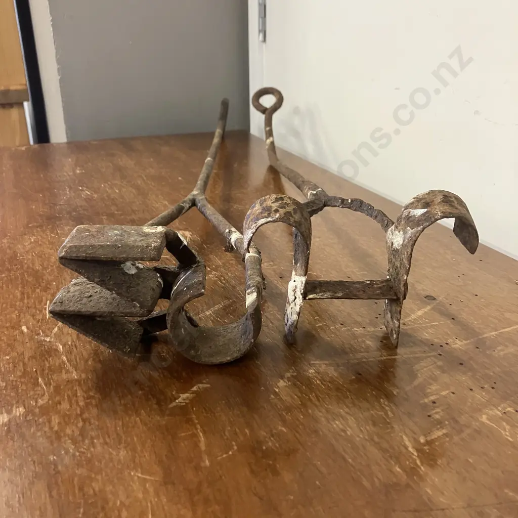 Antique Vintage Wrought Iron Branding Irons x 2 Image 1++