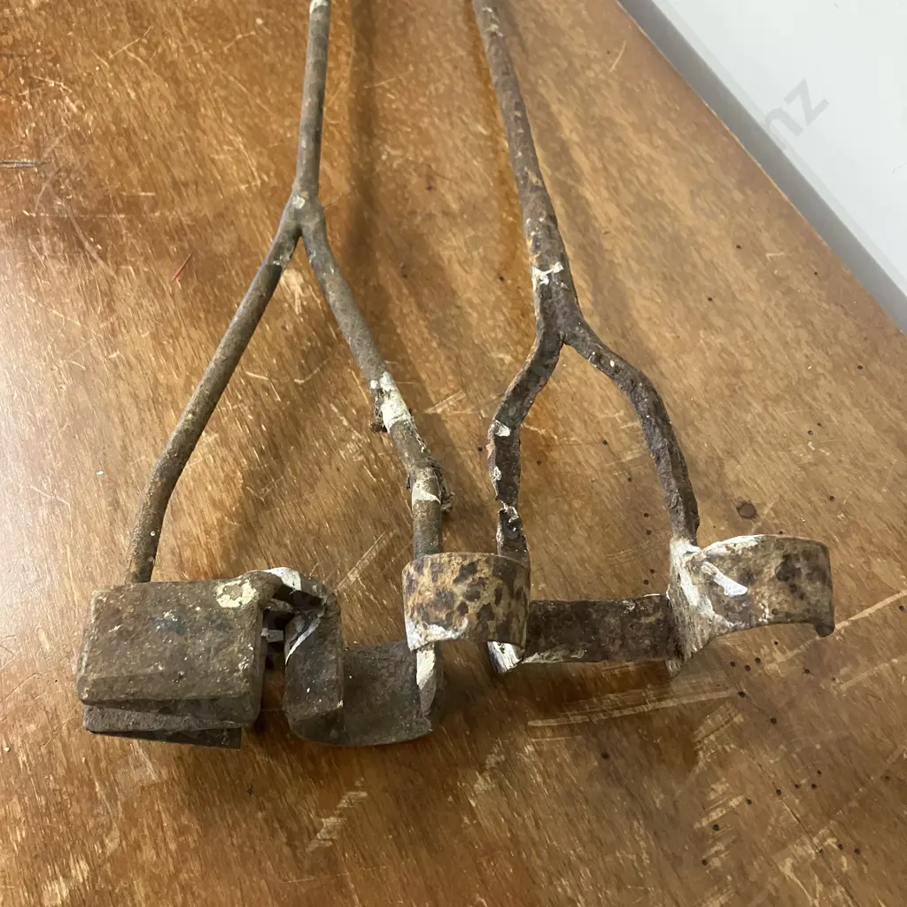 Antique Vintage Wrought Iron Branding Irons x 2 Image 1++