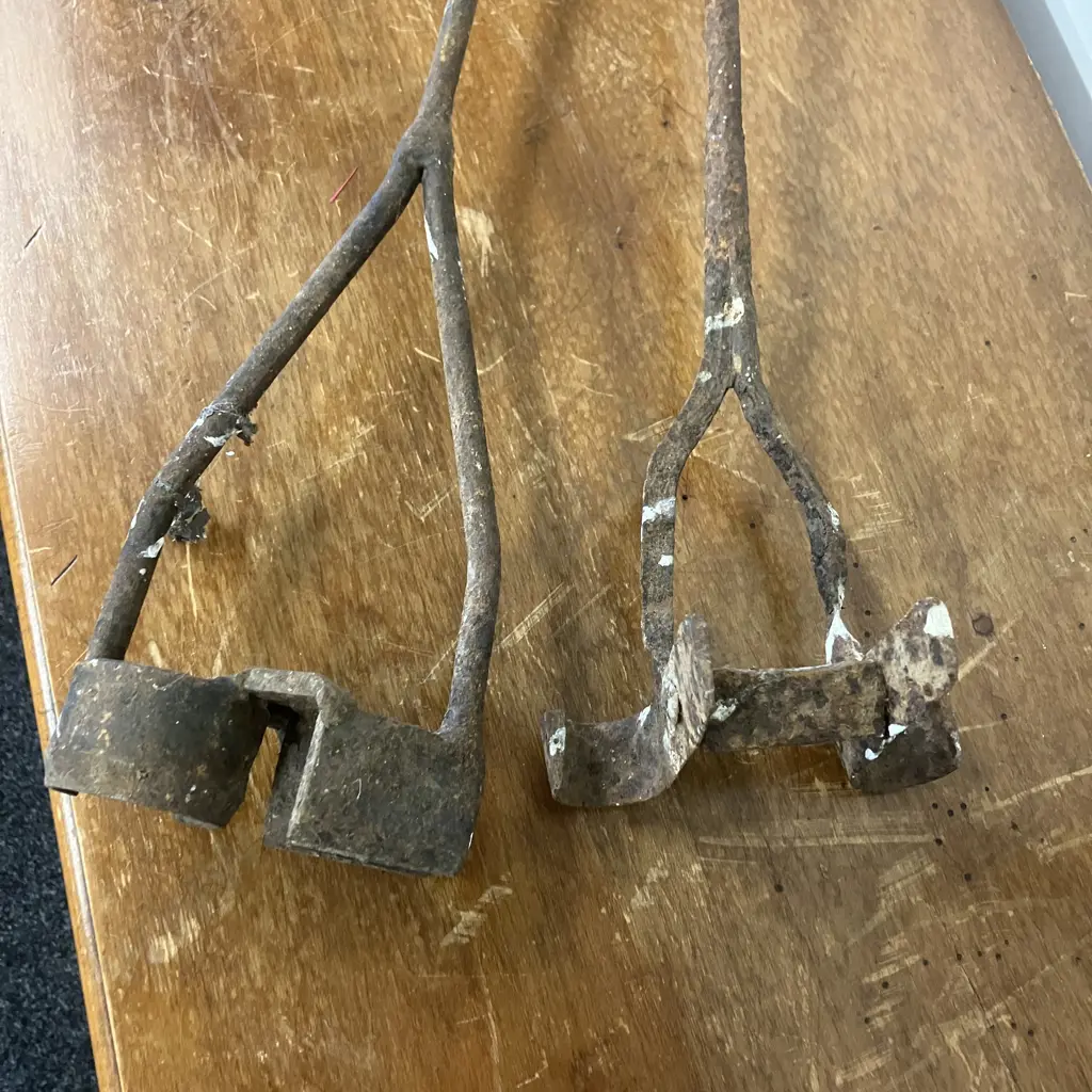 Antique Vintage Wrought Iron Branding Irons x 2 Image 1++