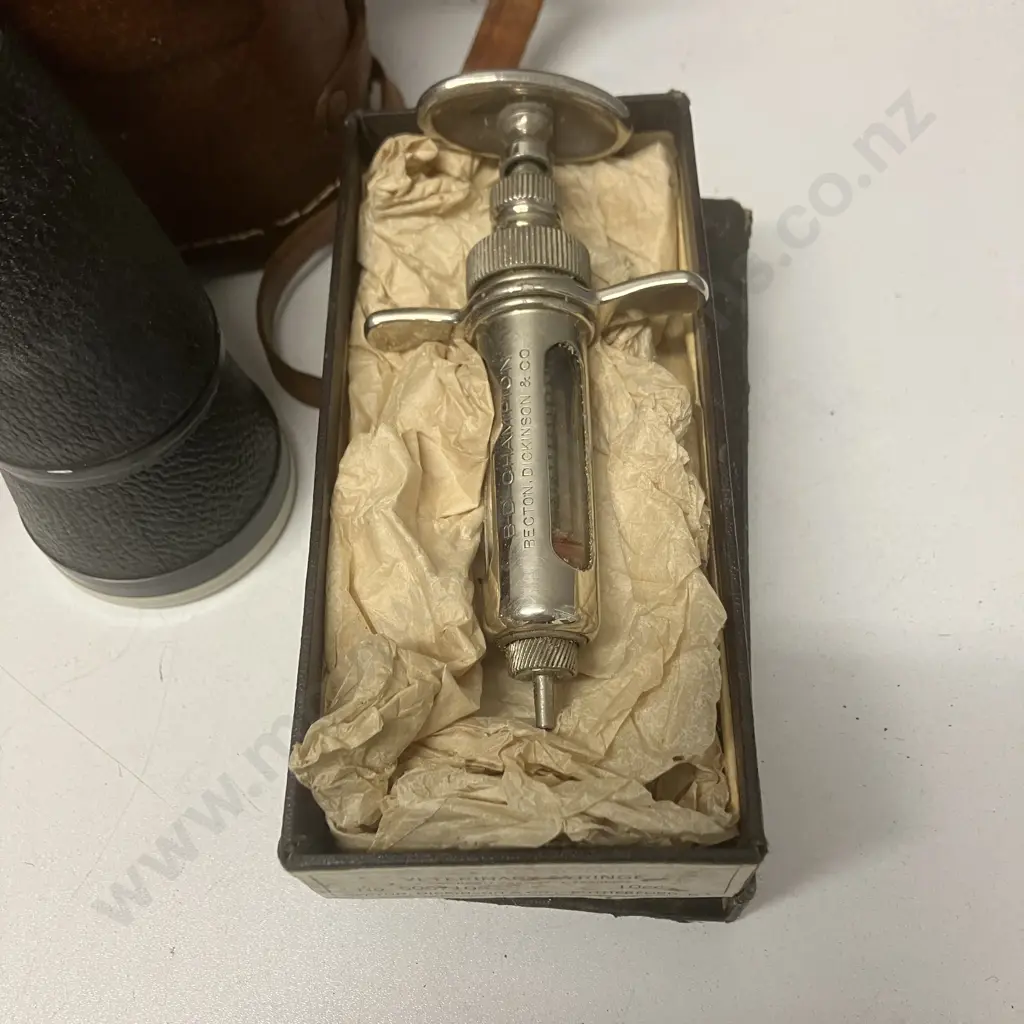 Vintage Items - Sirius 12x50 Field Binoculars, Bowling Balls In Case, B-D Champion Vet Syringe With Box Image 1++