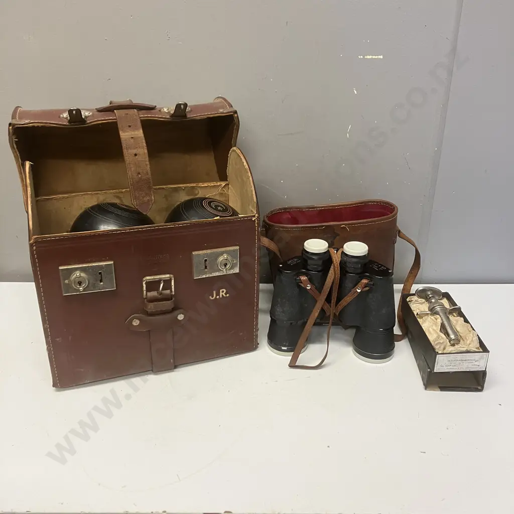 Vintage Items - Sirius 12x50 Field Binoculars, Bowling Balls In Case, B-D Champion Vet Syringe With Box Image 1++