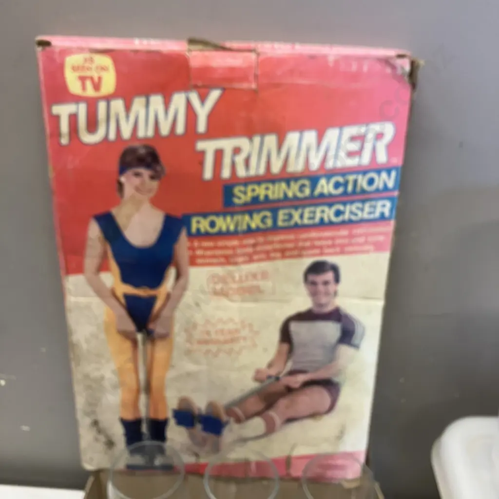 Vintage Tummy Trimmer, Plastic Lidded Containers, Glassware Image 1++