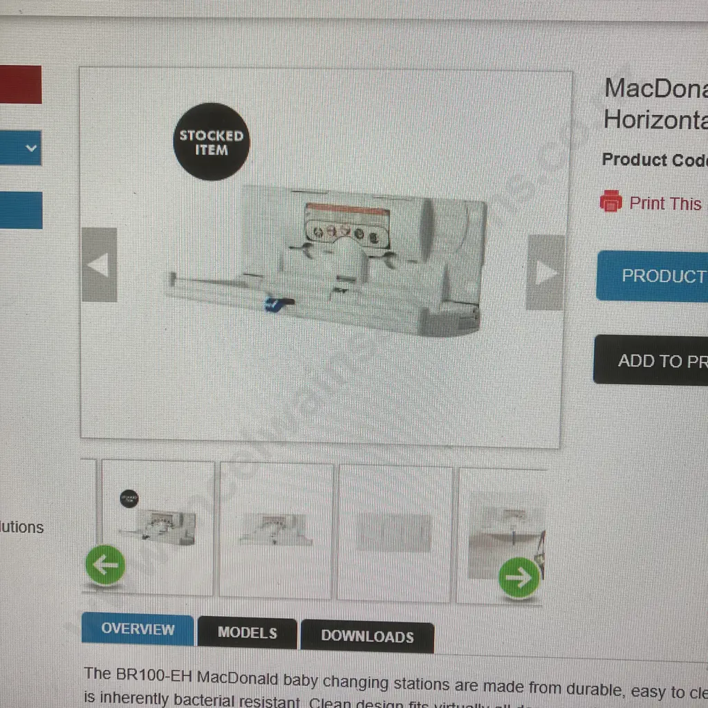 New In Box MacDonald Industries Horizontal Baby Change Table Model BR100-EH -  Polyethylene Image 1++