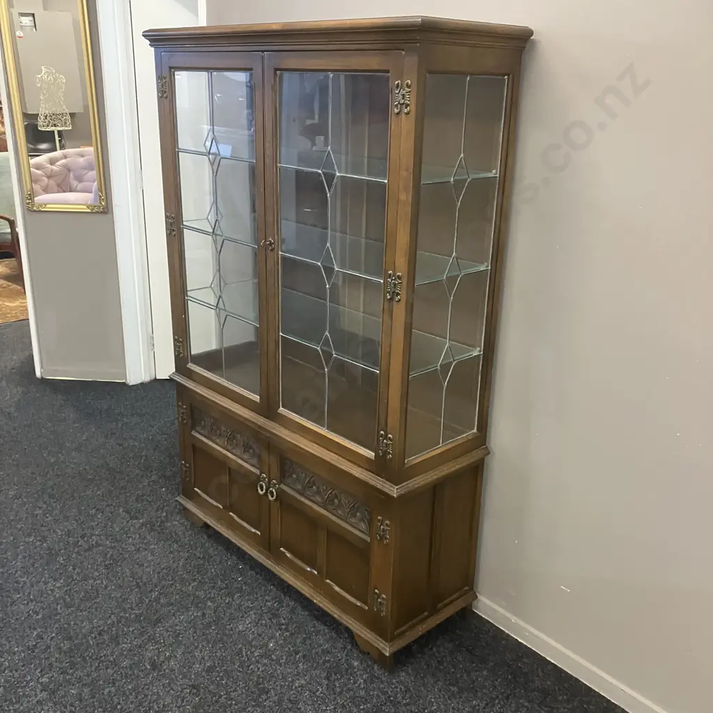 Vintage Wood Bros Old Charm Furniture Glazed Bookcase Cabinet, Light Oak - 1970's  England. H161 W108 D38cm Image 1++