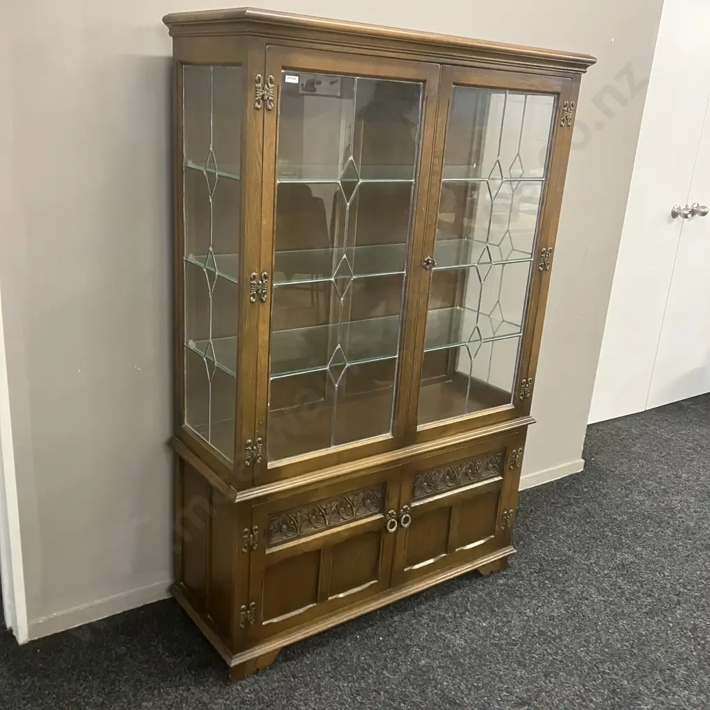 Vintage Wood Bros Old Charm Furniture Glazed Bookcase Cabinet, Light Oak - 1970's  England. H161 W108 D38cm Image 1++
