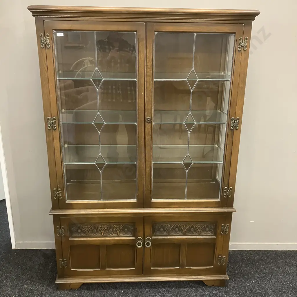 Vintage Wood Bros Old Charm Furniture Glazed Bookcase Cabinet, Light Oak - 1970's  England. H161 W108 D38cm Image 1++