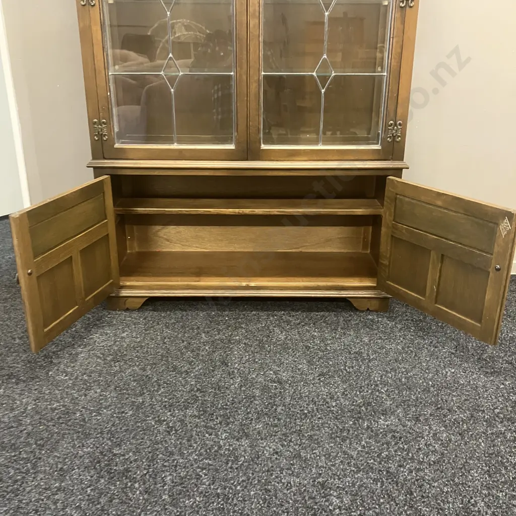 Vintage Wood Bros Old Charm Furniture Glazed Bookcase Cabinet, Light Oak - 1970's  England. H161 W108 D38cm Image 1++