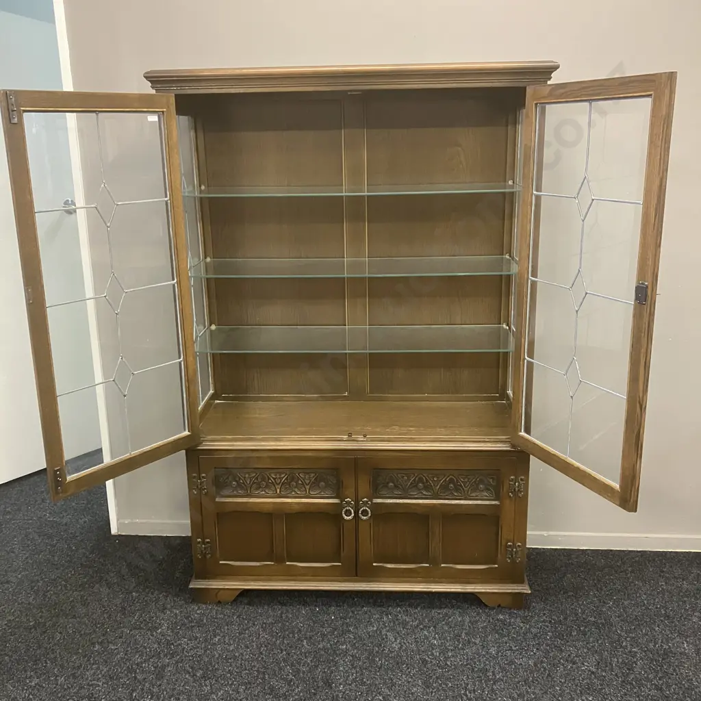 Vintage Wood Bros Old Charm Furniture Glazed Bookcase Cabinet, Light Oak - 1970's  England. H161 W108 D38cm Image 1++