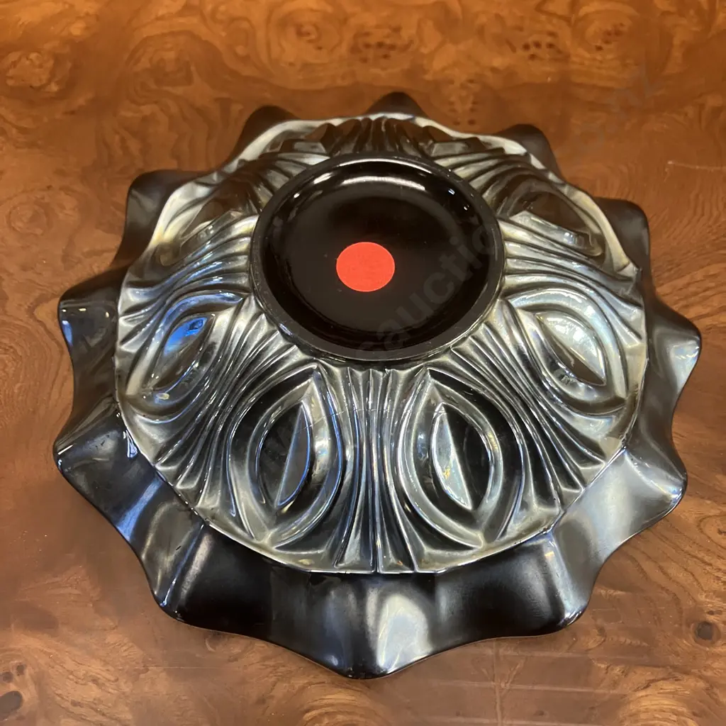 Rare Australian Crown Crystal Black Carnival Glass Lattice Pattern Bowl, Radium Finish. 18cm Image 1++