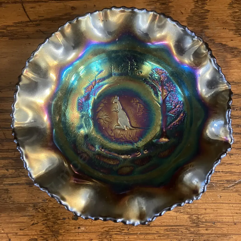 Rare Australian Crown Crystal Co. Black Amethyst Kangaroo Bowl Bowl. 13.5cm - 1920s / 1930s Image 1++