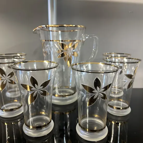 Vintage Gold Plated & Vine Detailed Jug & Tumbler Set