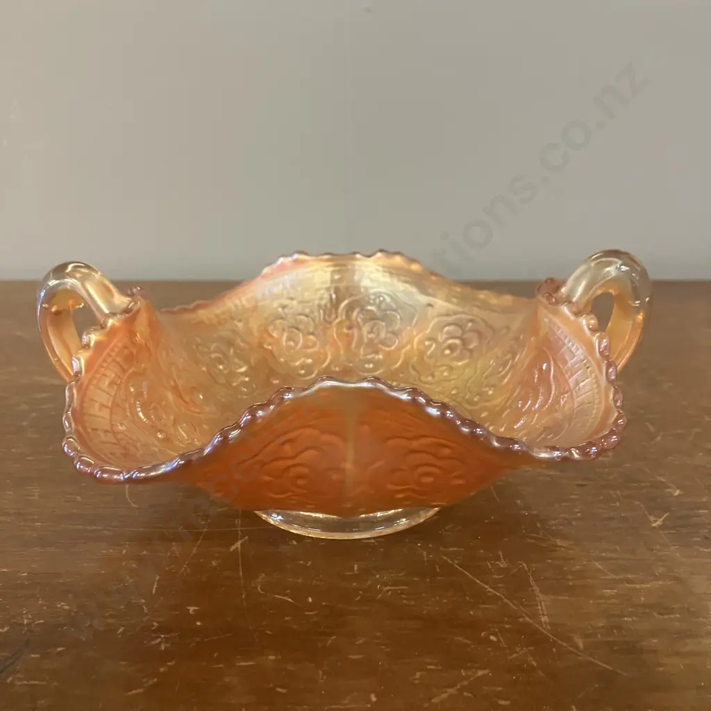 Antique Fenton Persian Medallion Marigold Carnival Glass Bonbon 2 Handled Candy Dish. 7 x 18.5cm Image 1++