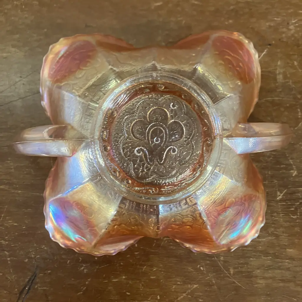 Antique Fenton Persian Medallion Marigold Carnival Glass Bonbon 2 Handled Candy Dish. 7 x 18.5cm Image 1++