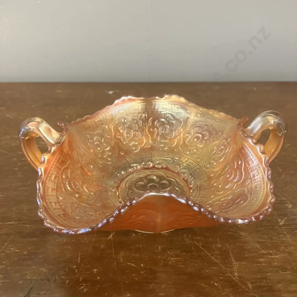 Antique Fenton Persian Medallion Marigold Carnival Glass Bonbon 2 Handled Candy Dish. 7 x 18.5cm Image 1++