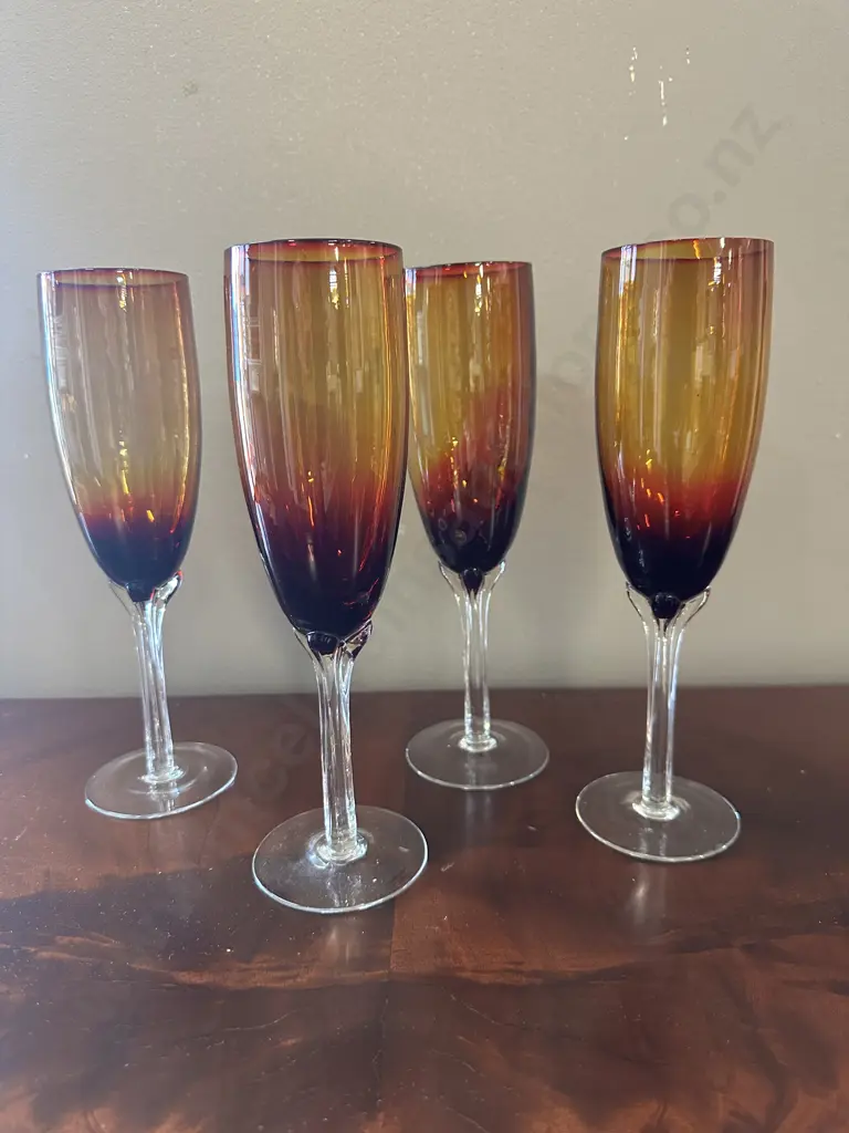 Large Selection Of Vintage Ruby & Amber Champagne Glasses (as found) Image 1++