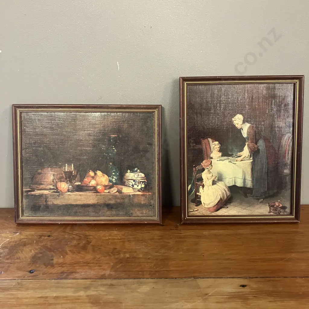 Vintage French Les Editions Braun Framed Reproductions Chardin Saying Thanks 1956 & Le bocal d'olives 1970 Image 1++