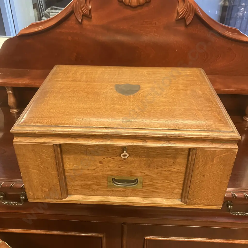 Antique W.R. Humphreys (Sheffield England) 100 Piece Cutlery Set In Oak 4 Tray, Lift Lid Canteen With Key Image 1++