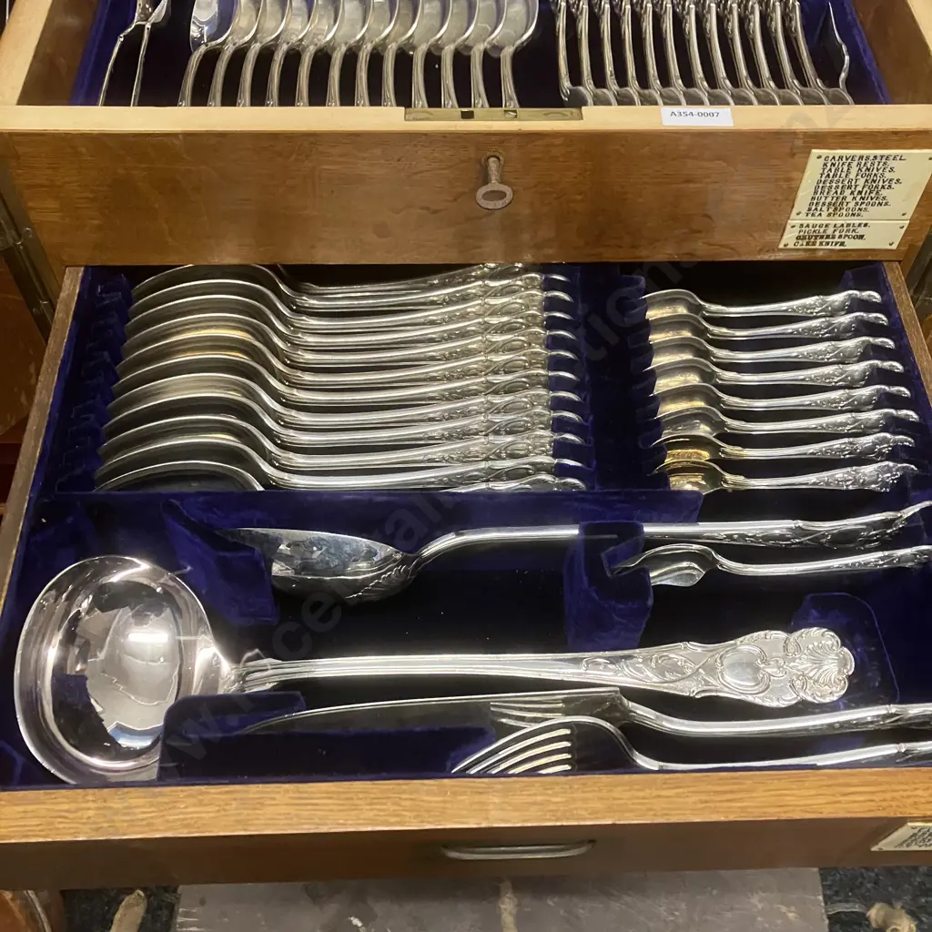 Antique W.R. Humphreys (Sheffield England) 100 Piece Cutlery Set In Oak 4 Tray, Lift Lid Canteen With Key Image 1++
