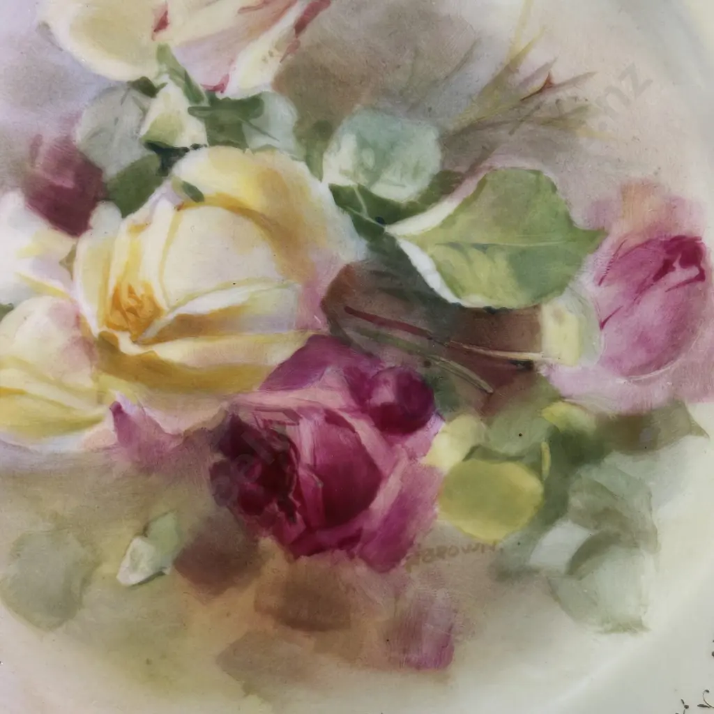 Royal Doulton Handpainted "N Brown" signed Roses Cabinet Plate Dia26.5cm Image 1++