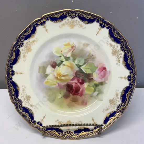 Royal Doulton Handpainted "N Brown" signed Roses Cabinet Plate Dia26.5cm