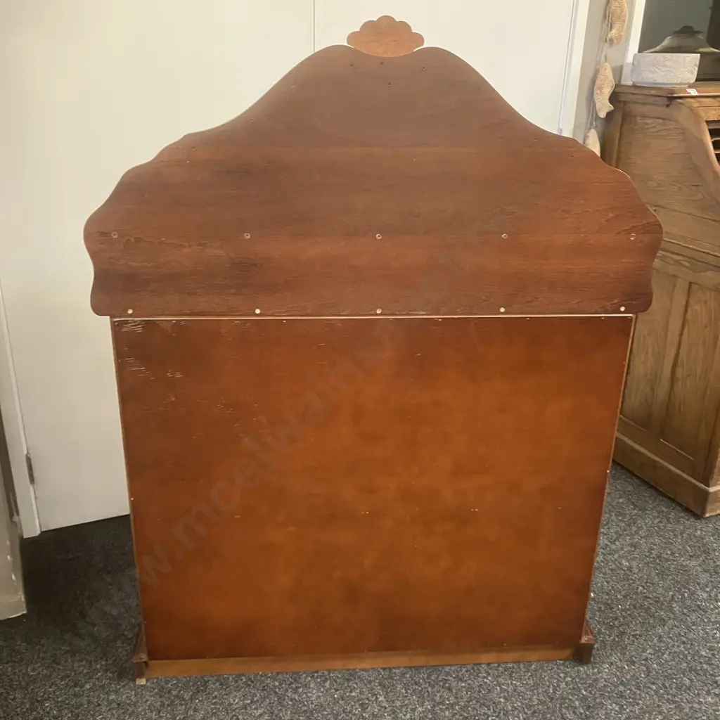Mahogany Chiffonier, Single Drawer On 2 Doors, Rope Edged, Crested Arched Back With Shelf. H134 W101 D44cm Image 1++