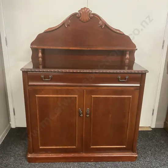 Mahogany Chiffonier, Single Drawer On 2 Doors, Rope Edged, Crested Arched Back With Shelf. H134 W101 D44cm
