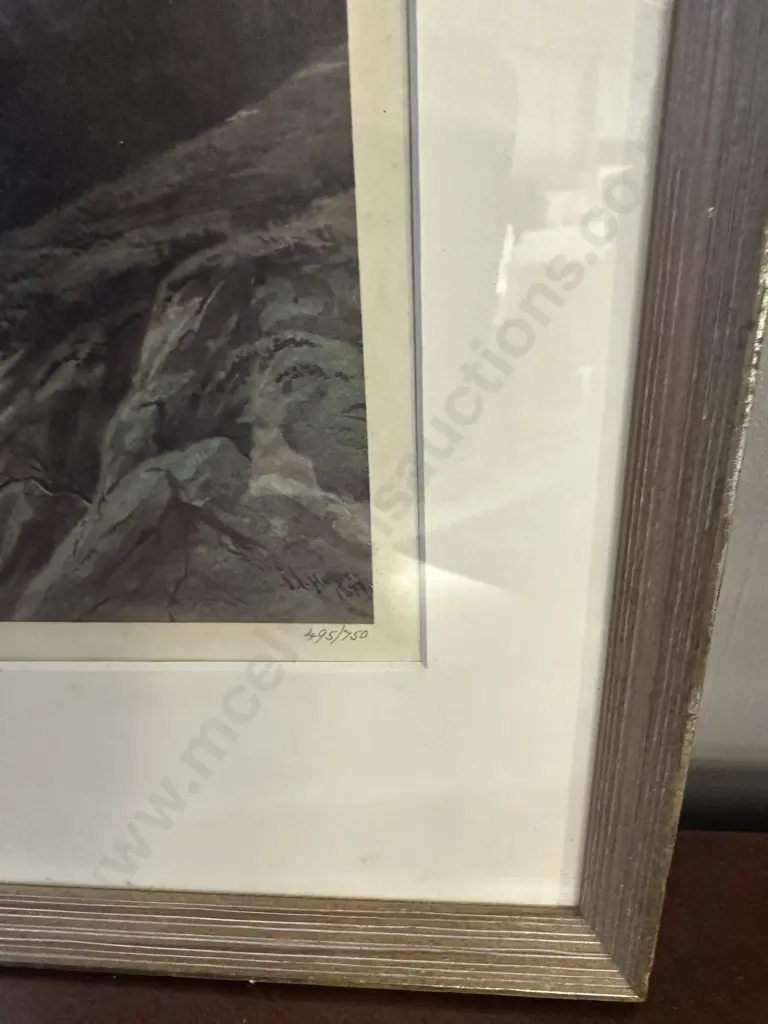 Framed Limited Edition Print 495/750 By JC Hoyle 1877 Sunset Mitre Peak & Pembroke Peak Milford Sound H42,W65cm. Image 1++