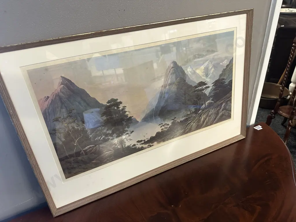 Framed Limited Edition Print 495/750 By JC Hoyle 1877 Sunset Mitre Peak & Pembroke Peak Milford Sound H42,W65cm. Image 1++