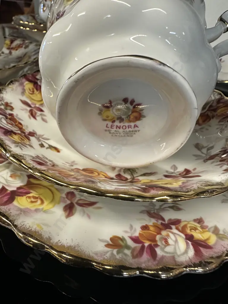 Royal Albert Teaware 'Lenora' Including Five Trios, Cake Plate, Sugar Bowl & Jug With Spare Saucer Image 1++