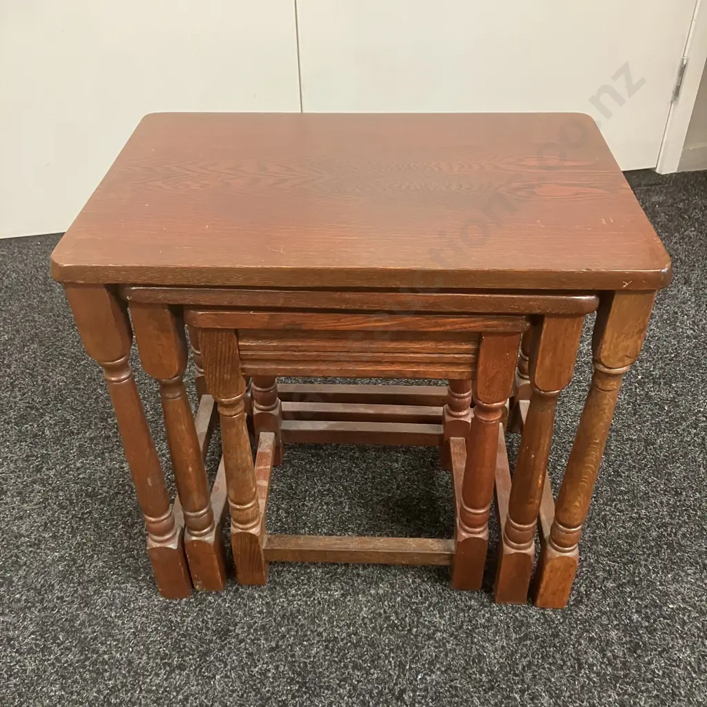 Vintage Nesting Tables, 1980s, Oak Set of 3. H46 W51 D33.5cm Image 1++