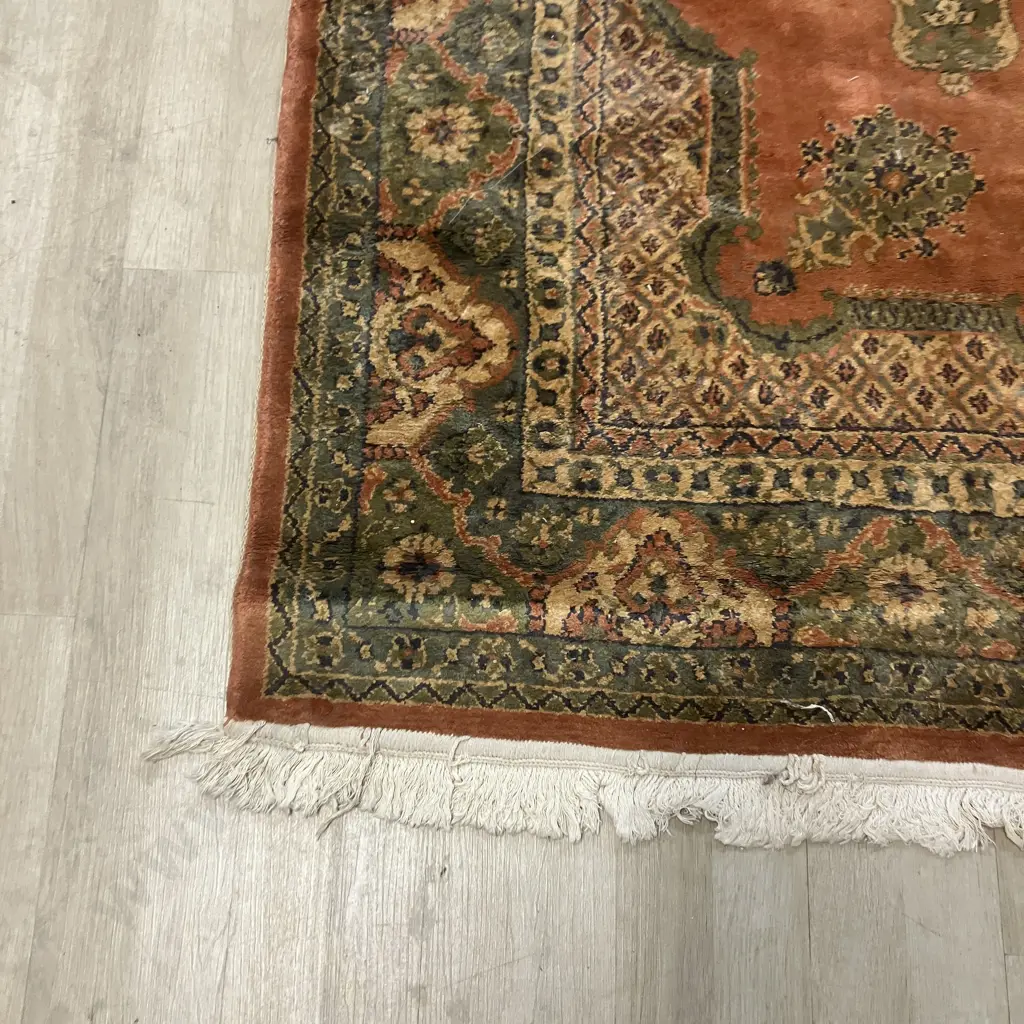 Woollen Floor Rug With Rust Tones & Tassels. 1183 x 276cm (As Found Condition) Image 1++
