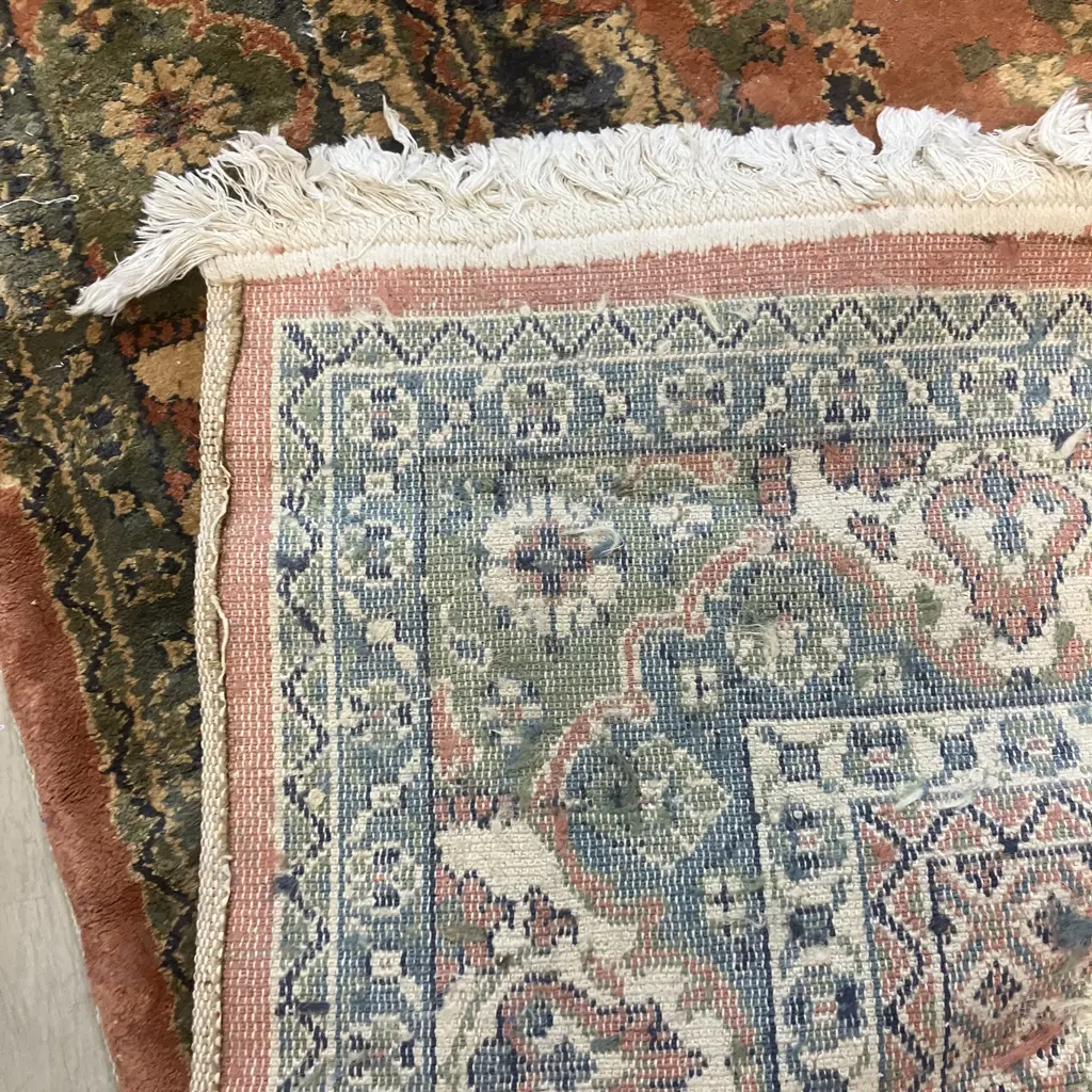 Woollen Floor Rug With Rust Tones & Tassels. 1183 x 276cm (As Found Condition) Image 1++