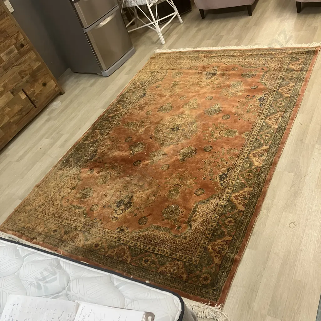 Woollen Floor Rug With Rust Tones & Tassels. 1183 x 276cm (As Found Condition) Image 1++