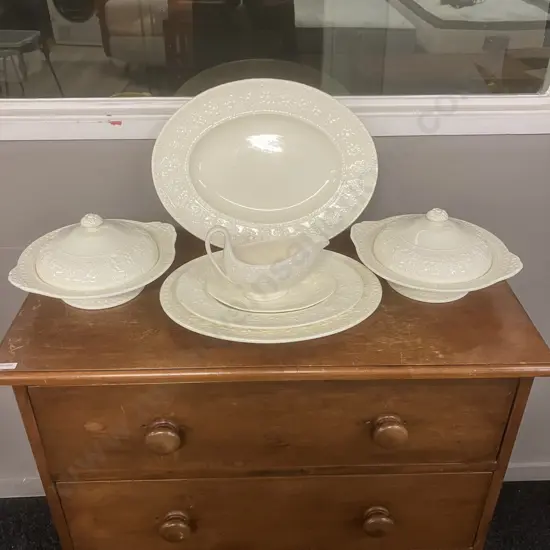 Wedgwood Wellesley 'Fruit & Circles' 3 x Large Oval Platters, Pair of Covered Vegetable Bowls, Gravy Boat & Underplate