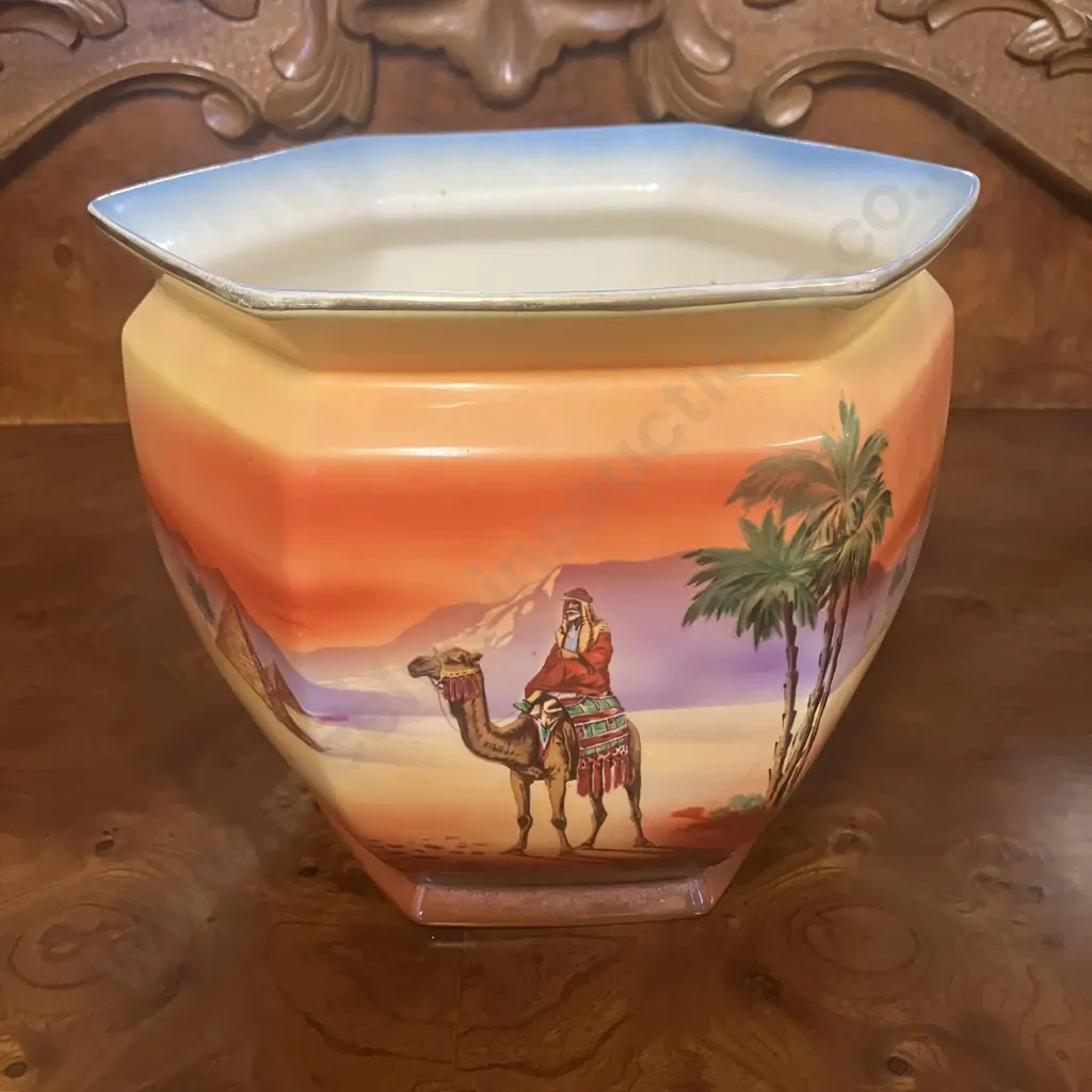 Vintage Clifton Falconware Pottery Hexagonal Planter With Painted Desert Scene & Camels. 19 x 21.5cm Image 1++
