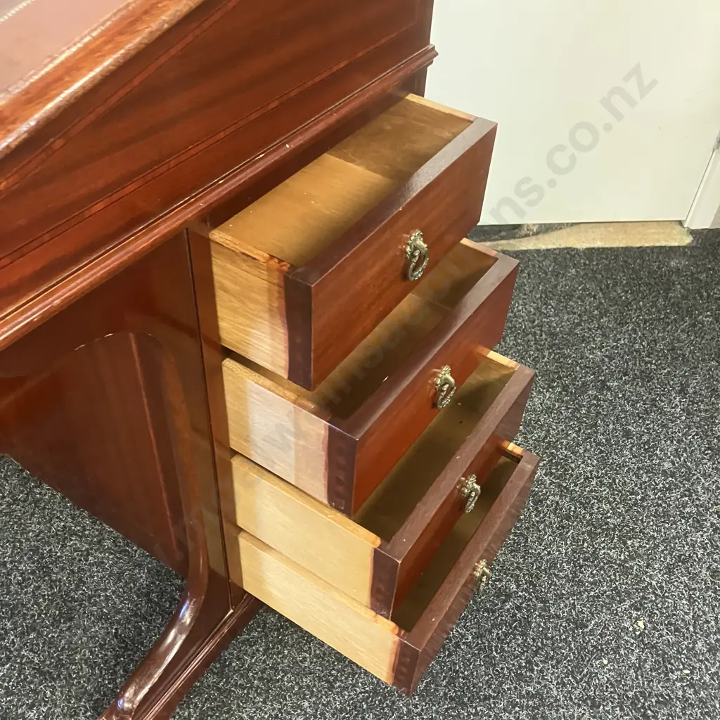 Mahogany Davenport Desk With Brown Leather Writing Slope, 4 Drawer RHS. H80 W51 D51cm Image 1++