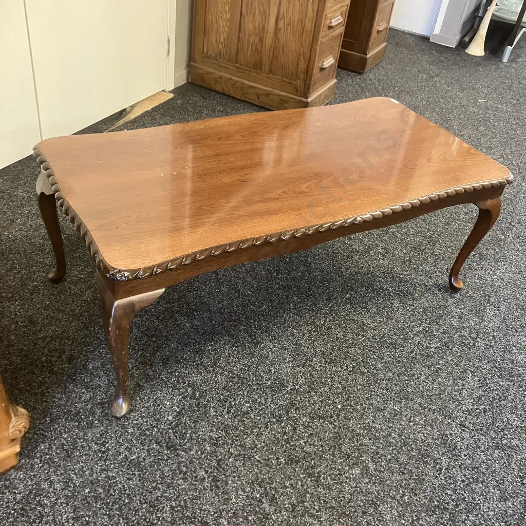 Queen Anne Style Mahogany Rectangular Coffee Table, Rope Edged, Four Cabriole Legs. H44 W118 D58cm Image 1++
