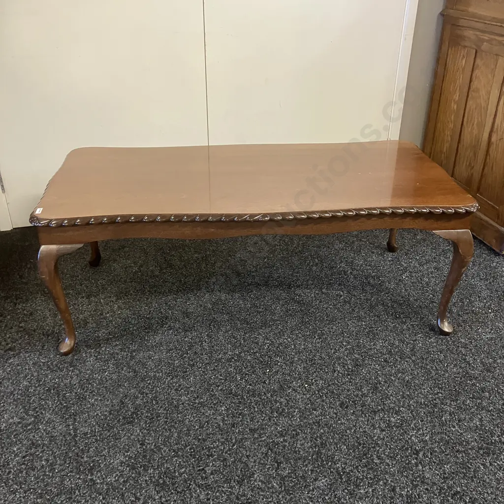 Queen Anne Style Mahogany Rectangular Coffee Table, Rope Edged, Four Cabriole Legs. H44 W118 D58cm Image 1++